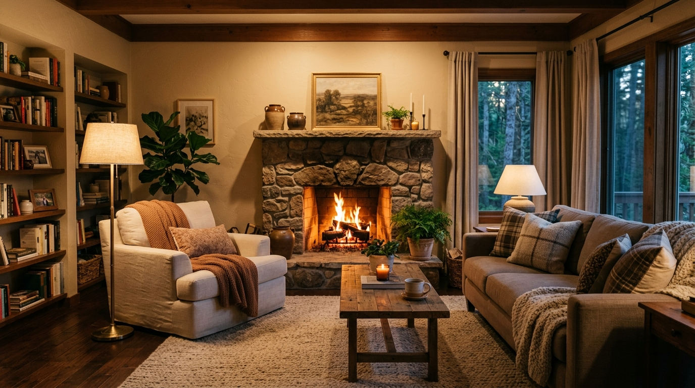 6) Make the fireplace (or TV wall) feel intentional